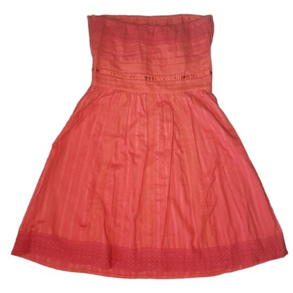 Vintage Forever Dark Coral Flirty Strapless Mini Dress w/Lace Details - S - Picture 2 of 11